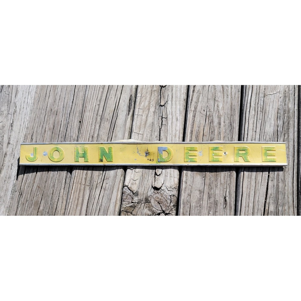 Vintage JOHN DEERE Tractor Aluminum Plaque Sign Fender Emblem Molding 25" x 2.5"